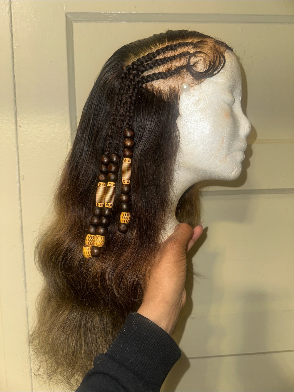 Amazon Essentials 100% human hair Brown Braided 5x5 Lace Front Wooden Beads